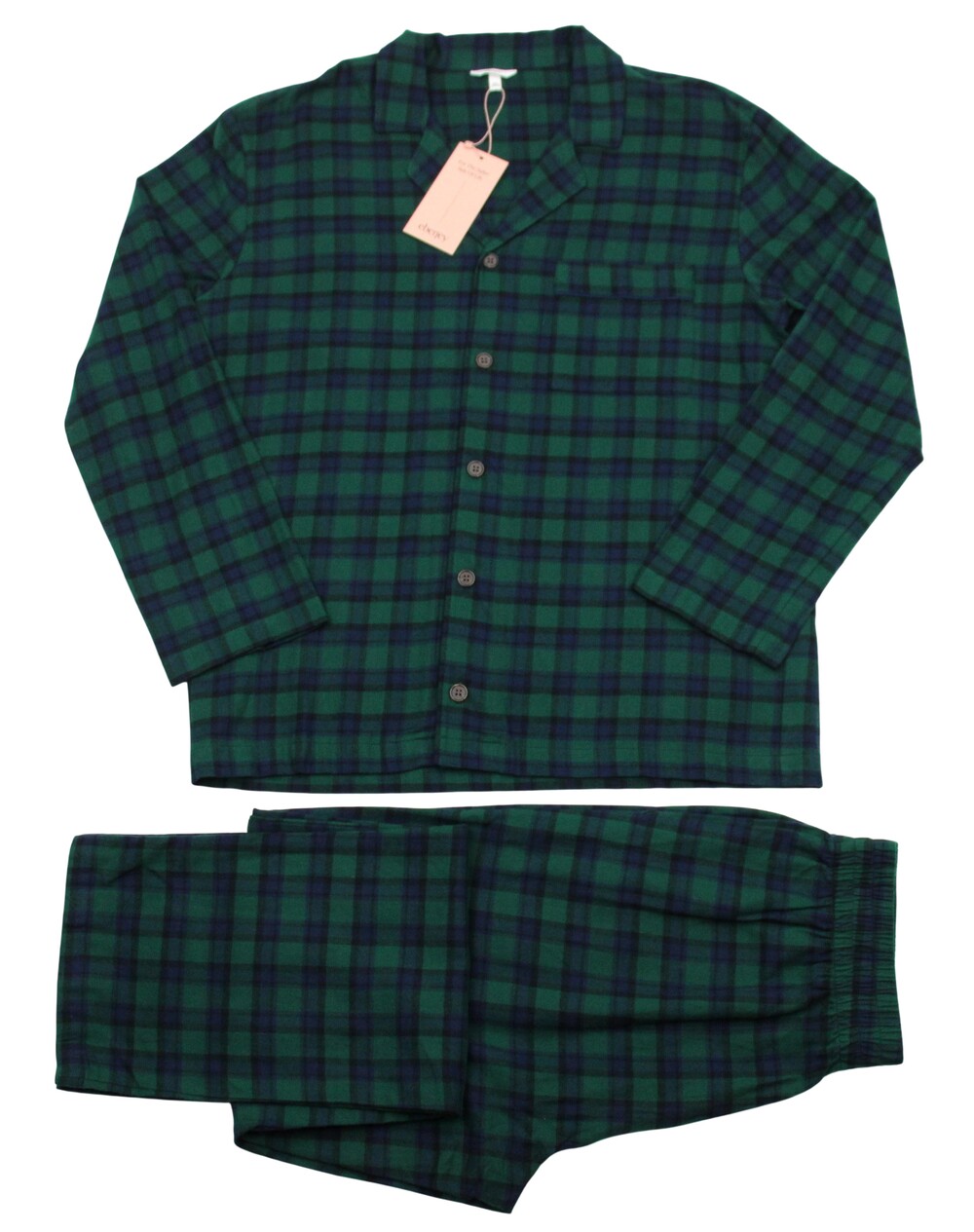 Eberjey Flannel Pajama Set Mens S Green Blue Plaid Long Sleeve Organic Cotton PJ